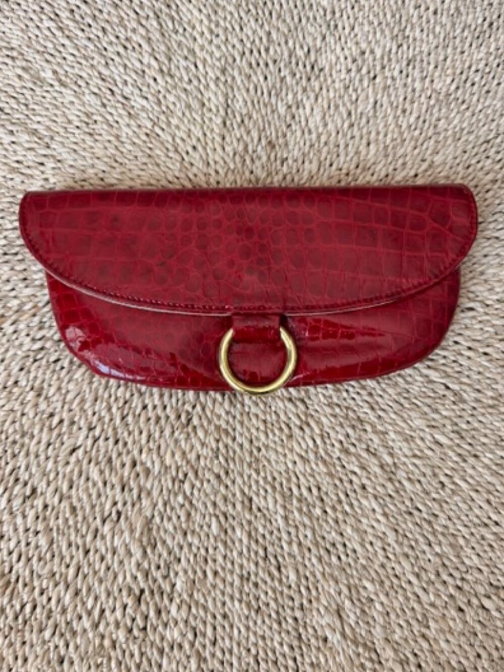 Red Crocodile- Embossed Leather Clutch